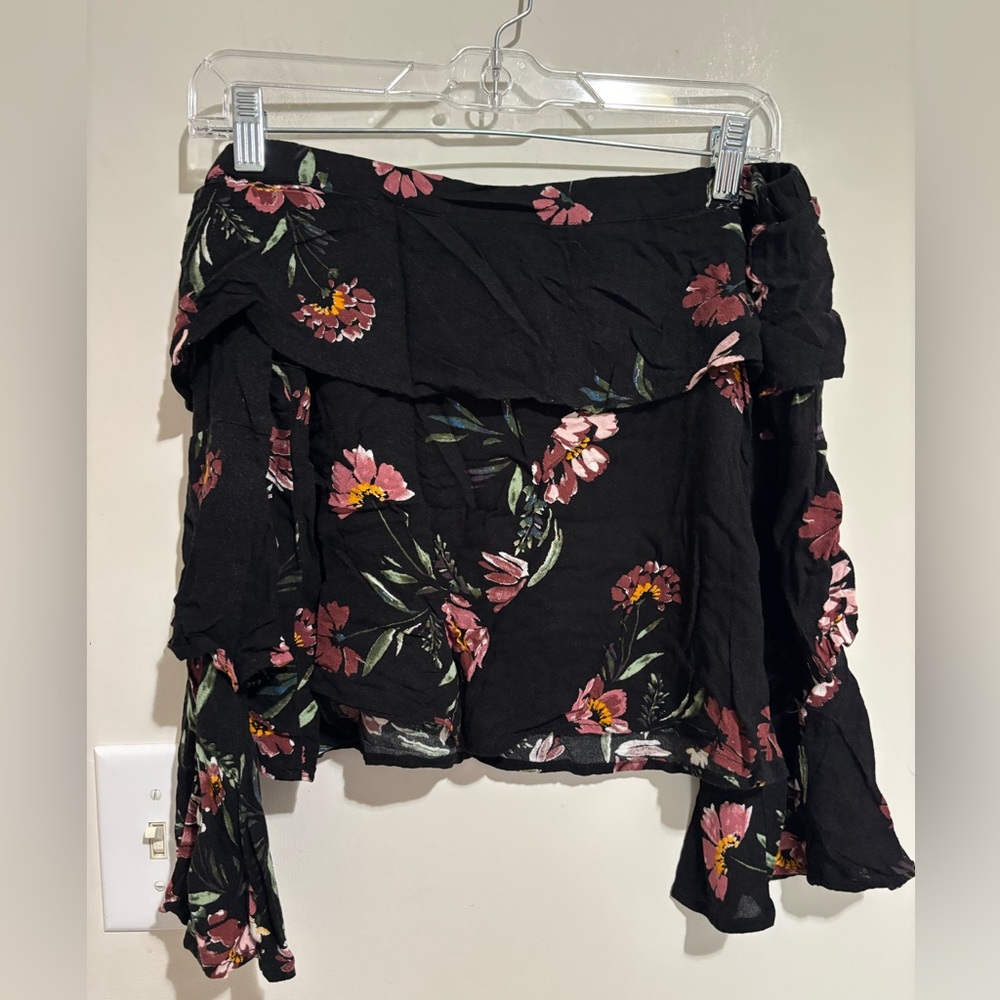 Chloe and Katie Elegant Black Floral Off-Shoulder Top